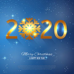 Happy New Year 2020 - Vector New Year background with gold numbers on shining background