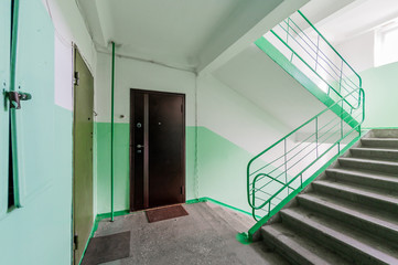 Russia, Omsk- August 05, 2019: interior room apartment. public place, staircase