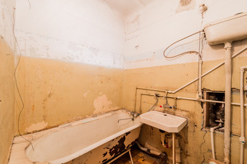 Russia, Moscow- August 05, 2019: interior room apartment decrepit old careless not modern setting....