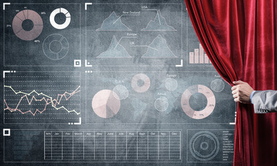 Business success strategy concept presented by infographs on concrete wall