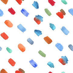 Seamless watercolor pattern. Spots of paint on white paper. Doodle textile print. Handmade.