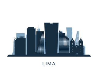 Lima skyline, monochrome silhouette. Vector illustration.