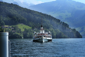 Fototapeta premium old steam boat on lake in Switzerland