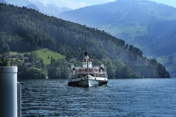 old steam boat on lake in Switzerland