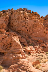 The unique red sandstone rock formations in Valley of Fire State park, Nevada, USA