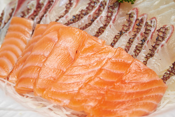 Fresh raw fish dish, salmon and snapper 