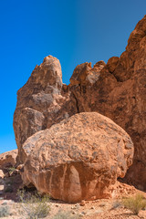 The unique red sandstone rock formations in Valley of Fire State park, Nevada, USA