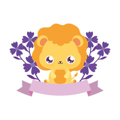 Cute lion cartoon with flowers vector design