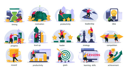 Fototapeta premium Business Gamification Recolor Icons Set