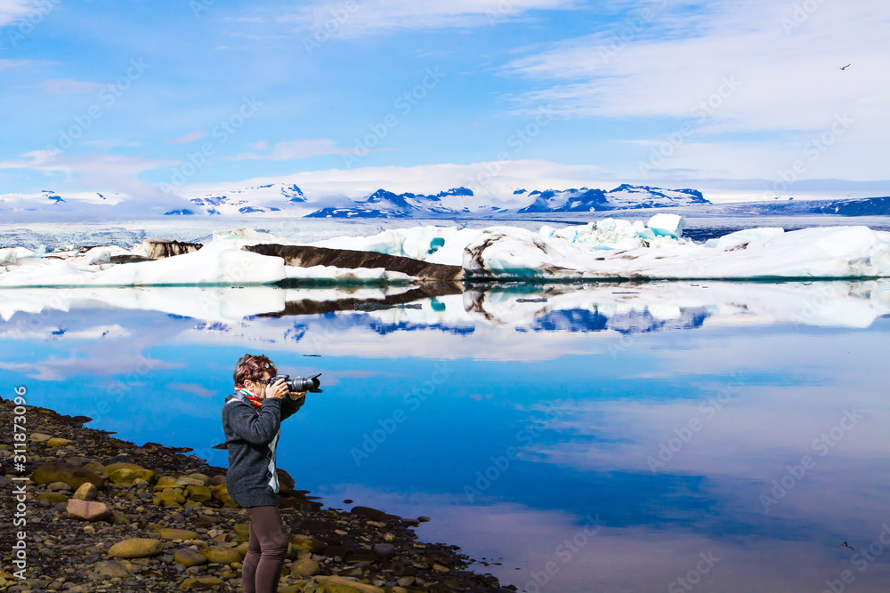 Sticker passionate woman photographs landscape