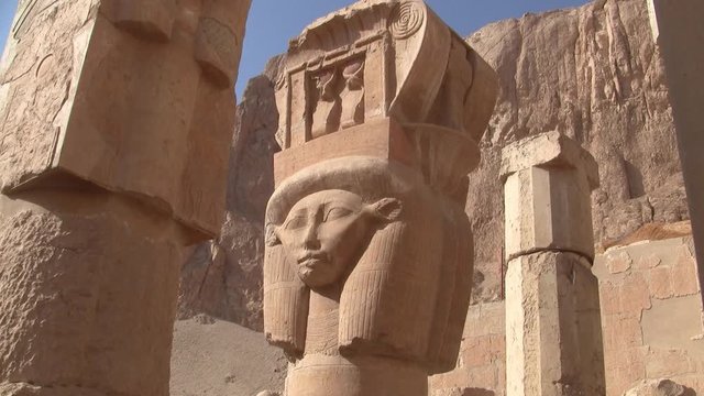 Hathor Column in the Temple of Hatshepsut at Deir El-Bahari, Egypt
