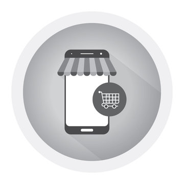 Concept of online shop, online shopping. Isometric image of phone. Black and white icon