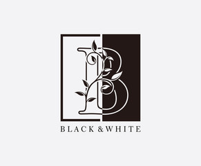 Vintage B Letter Leaves Logo. Black and White B With Classy Leaves Shape Logo Design