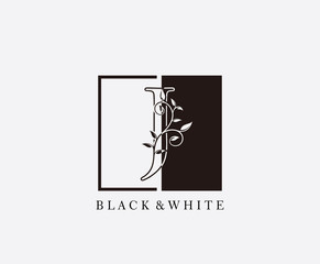 Vintage J Letter Leaves Logo. Black and White J With Classy Leaves Shape Logo Design