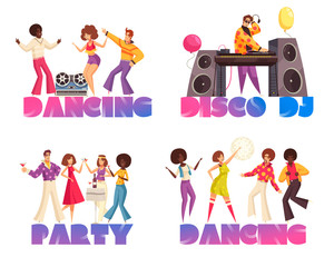 Disco Party Concept Icons Set