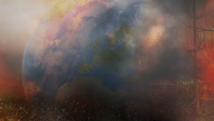 planet earth fire and flames 3d-illustration. elements of this image furnished by NASA