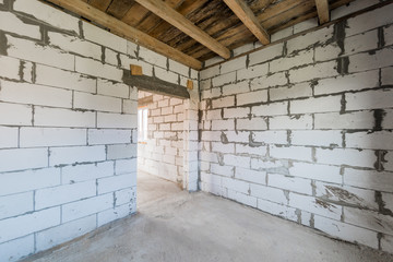 Fototapeta na wymiar Russia, Moscow- August 05, 2019: interior room rough repair for self-finishing. interior decoration, bare walls of the room, stage of construction