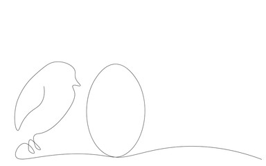 Easter egg and chiken continuous line drawing, vector illustration
