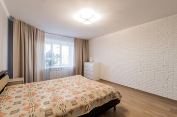 Russia, Moscow- August 05, 2019: interior room apartment modern bright cozy atmosphere. general cleaning, home decoration, preparation of house for sale