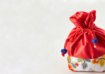 Korean traditional pouch bag on white background 