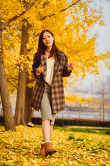 Autumn, girls and yellow gingko leaves