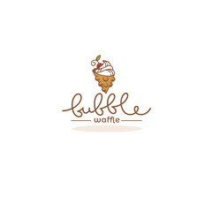 Hong Kong bubble waffle logo template, doodle style illustration with lettering composition
