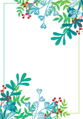 Frame of leaves and berries on a white background. Copyspace. Vector graphics.