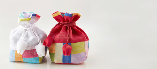 Korean traditional pouch bag on white background 