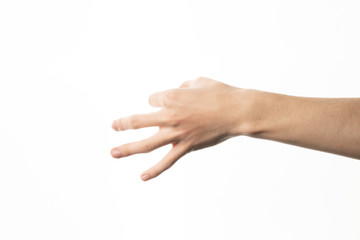 Human hand in three gesture isolate on white background