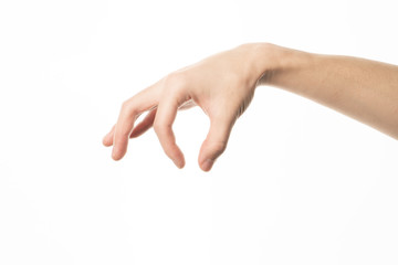 Human hand in picking gesture isolate on white background