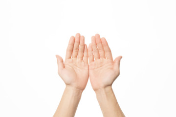 Human hand holding something gesture isolate on white background