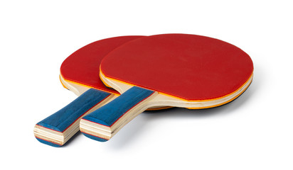Two ping pong rackets isolated on white background