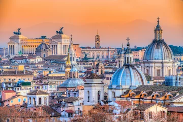 Papier Peint photo Lavable Rome Rome au coucher du soleil avec la cathédrale Saint-Pierre