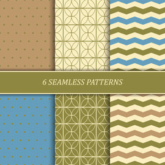 Seamless patterns with geometric, grid, striped and other elements for fashion, wallpapers, wrapping.