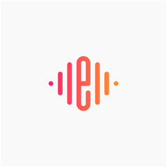 letter E with Pulse music player element. led lighting concept. technology and digital. minimalist sound music equalizer, Bass, DJ icon, nightclub, disco. logotype Unique and simple element - vector