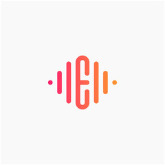 letter E with Pulse music player element. led lighting concept. technology and digital. minimalist sound music equalizer, Bass, DJ icon, nightclub, disco. logotype Unique and simple element - vector