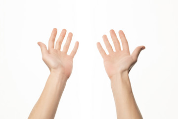 two human hand opening gesture
