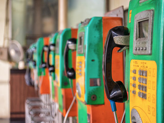 Row of public telephones in Bangkok, Thailand