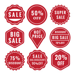 Set of red promotion and sale tags