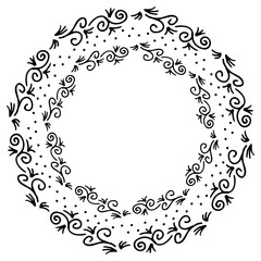 black and white vector frame in rustic style. wreath of branches