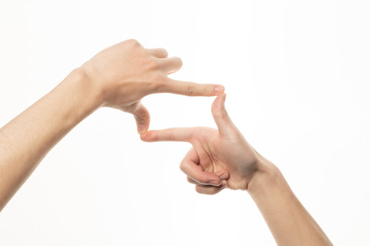taking picture gesture on white background isolated