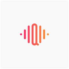 letter Q with Pulse music player element. led lighting concept. technology and digital. minimalist sound music equalizer, Bass, DJ icon, nightclub, disco. logotype Unique and simple element - vector