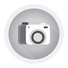DSLR Digital camera, flat design for photography. Black and white icon