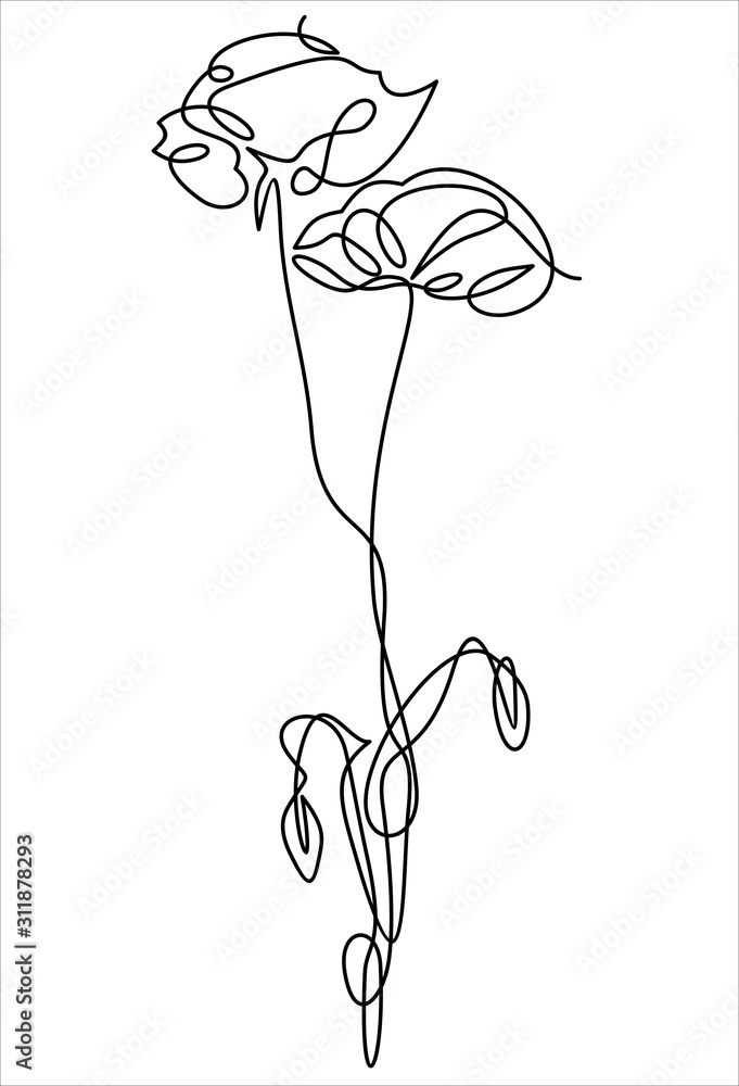 Poster poppy. continuous line - vector
