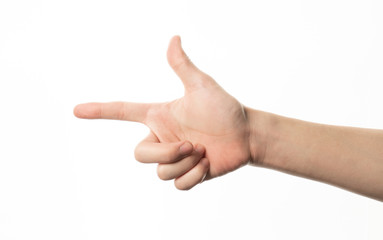 Human hand in shooting gesture isolate on white background