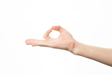 Human hand in ok gesture isolate on white background