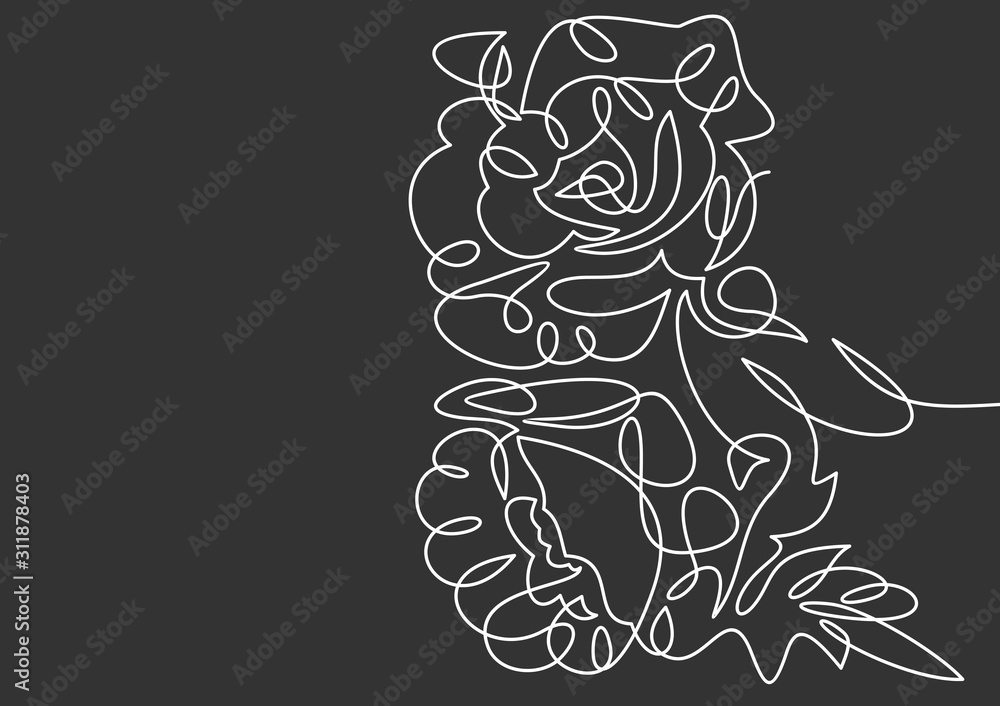 Poster poppy. continuous line - vector