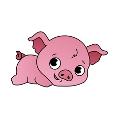 Illustration of Pig Cartoon, Cute Funny Character with, Flat Design
