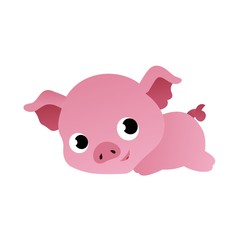 Obraz na płótnie Canvas Illustration of Pig Cartoon, Cute Funny Character with, Flat Design