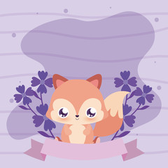 Cute squirrel cartoon with flowers and ribbon vector design